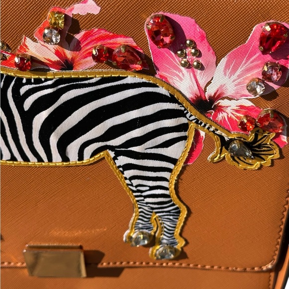 Aldo Plumsprings Crossbody Handbag Zebra Design & Patch With Gemstones - Picture 11 of 16
